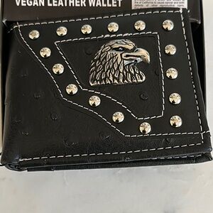 Black Vegan Leather Wallet with Eagle Design and studs
